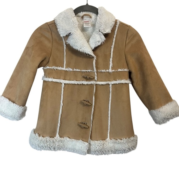Gymboree Gingerbread Tan and White Faux Sherling Button Down Coat SZ 3 - Picture 1 of 7